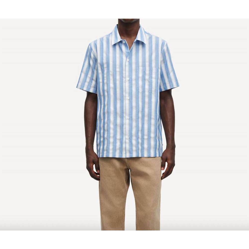 NEW SAMSOE men's saavan jf shirt in coronet blue stripe